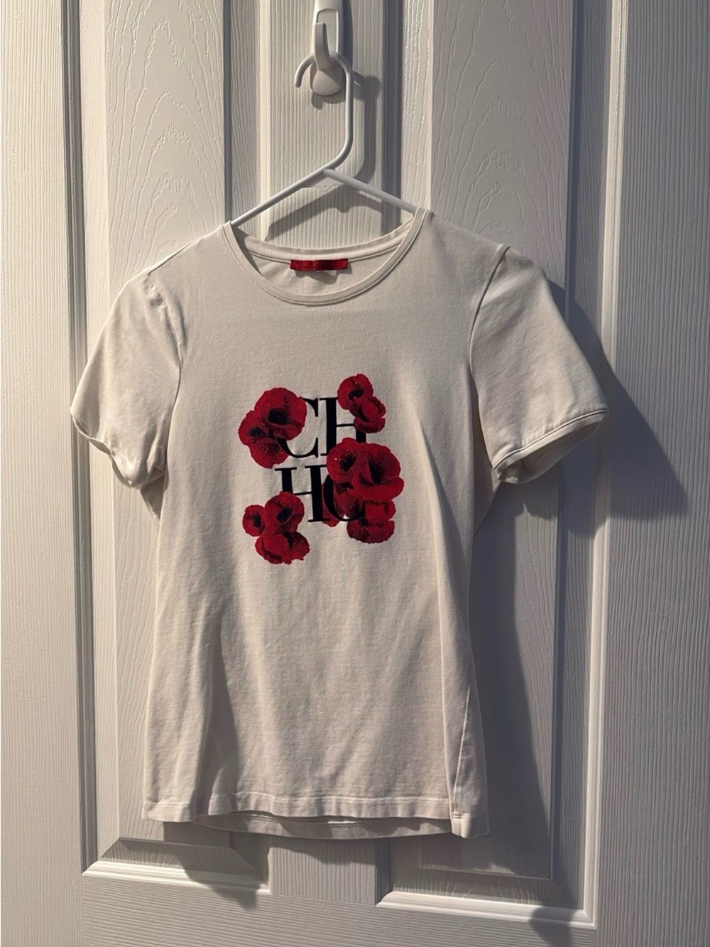 Carolina Herrera White Tee with Red Floral Print